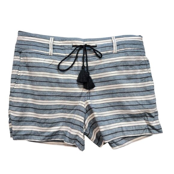 Ann Taylor Loft Womens Striped Casual Shorts Size 2 White Blue Striped Tassel - Picture 1 of 10